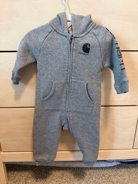 Carhartt Gray Hooded Baby One-Piece Zip Coverall